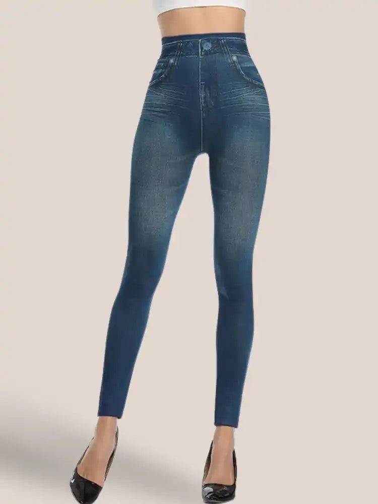 Legging Fin Bleu Style Jean Moulant Avec Impressions Sur Poches - Neuf Avec étiquettes