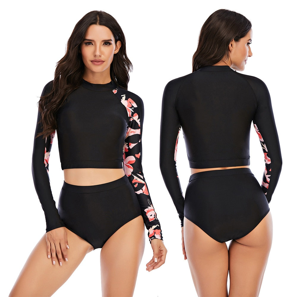 Maillot de bain manches longues fleuries